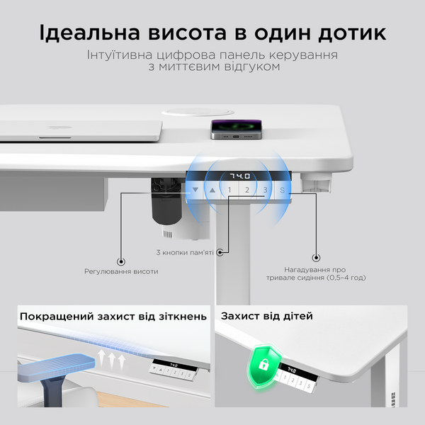 Стіл з електрорегулюванням висоти Anda Seat Xtreme Pro 1400x750 White 000002920 фото