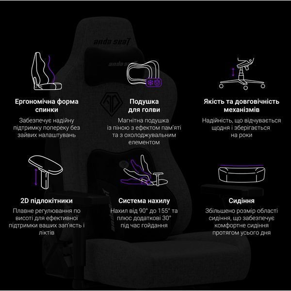 Кресло геймерское Anda Seat Novis Plus Black PVC Size XL 000002678 фото