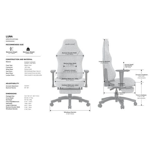 Кресло геймерское Anda Seat Luna Pro Black Fabric Size L 000002186 фото