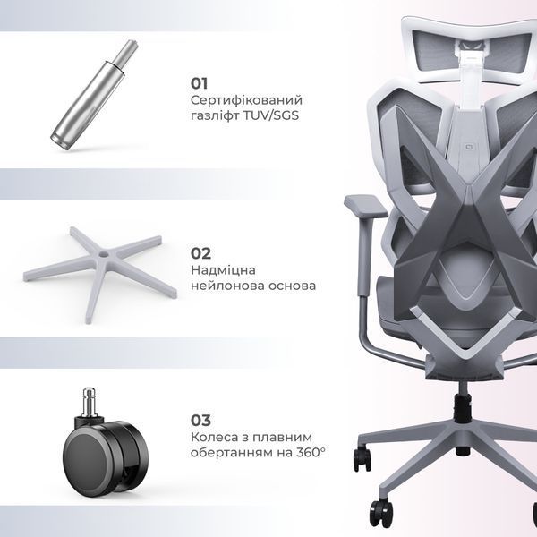 Крісло геймерське Sihoo Xallking X5C Mesh Grey 000002472 фото