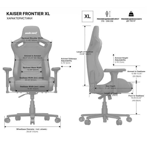 Кресло геймерское Anda Seat Kaiser Frontier Fabric Black Size XL 000002484 фото