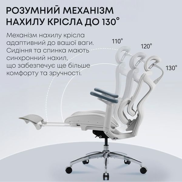 Крісло офісне з підставкою для ніг Sihoo DORO C300L Mesh White with footrest 000002835 фото Крісло офісне з підставкою для ніг Sihoo DORO C300L Mesh White with footrest 000002835 фото
