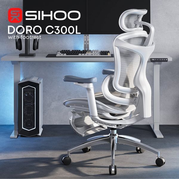 Крісло офісне з підставкою для ніг Sihoo DORO C300L Mesh White with footrest 000002835 фото Крісло офісне з підставкою для ніг Sihoo DORO C300L Mesh White with footrest 000002835 фото