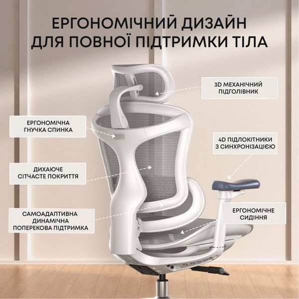 Крісло офісне Sihoo DORO C300L Mesh White 000002466 фото Крісло офісне Sihoo DORO C300L Mesh White 000002466 фото