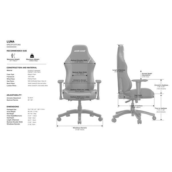 Крісло геймерське Anda Seat Luna Black Size L 000001816 фото
