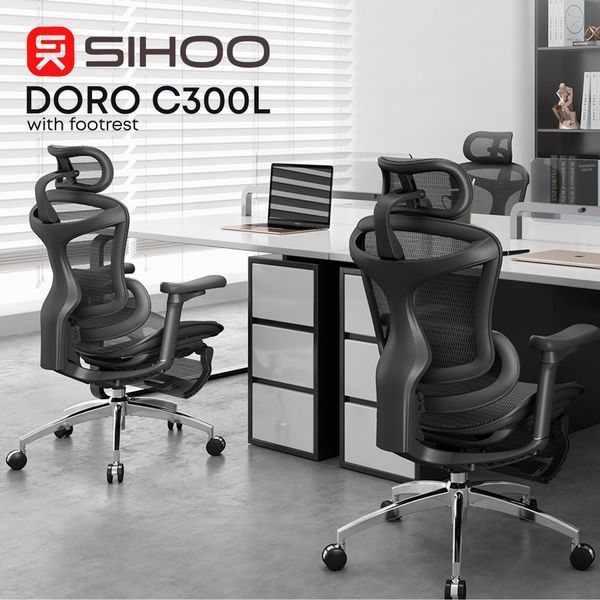 Крісло офісне з підставкою для ніг Sihoo DORO C300L Mesh Black with footrest 000002834 фото