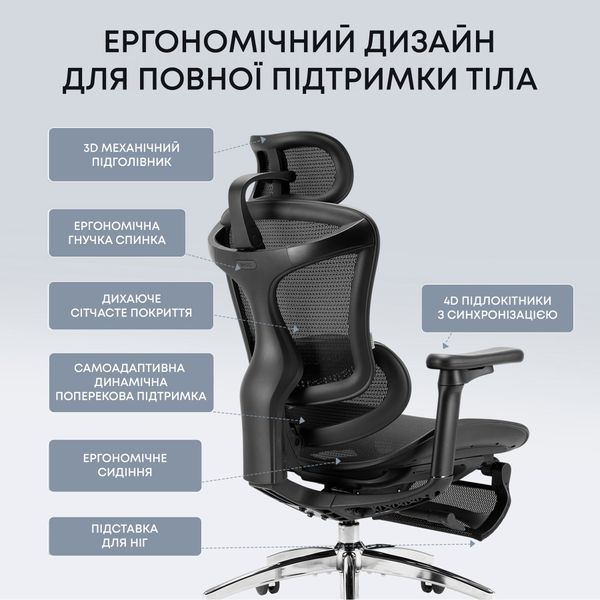 Крісло офісне з підставкою для ніг Sihoo DORO C300L Mesh Black with footrest 000002834 фото