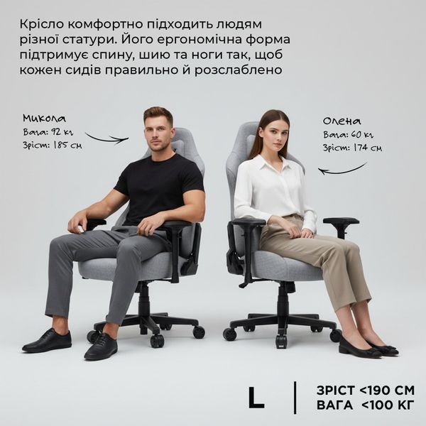 Кресло геймерское Anda Seat Phantom 3 Pro Grey Fabric Size L 000001529 фото