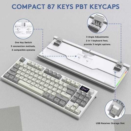 Безпровідна механічна клавіатура з Hot-Swap ATTACK SHARK K86 Grey