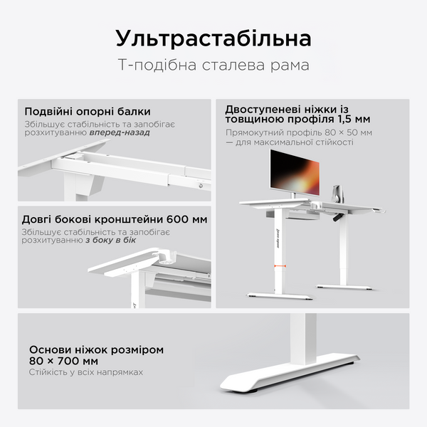 Стіл з електрорегулюванням висоти Anda Seat Xtreme 1800x800 White 000002951 фото