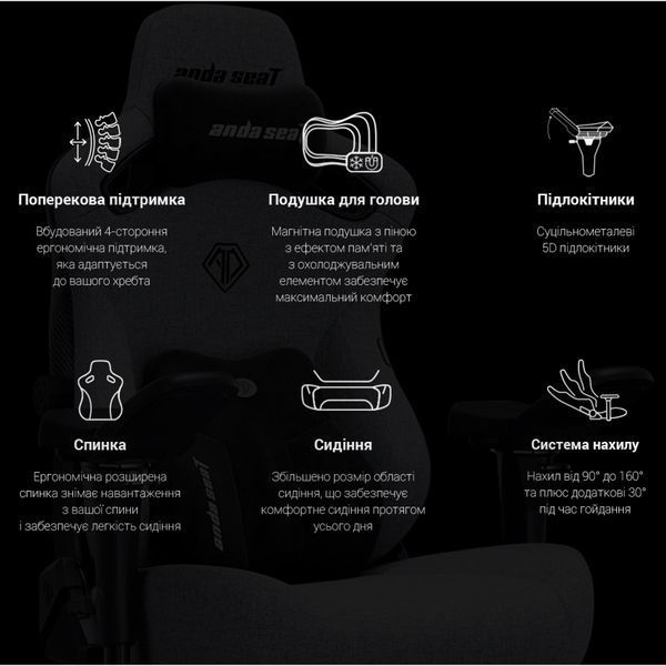 Крісло геймерське Anda Seat Kaiser 3 Pro Fabric Black Size XL 000001454 фото