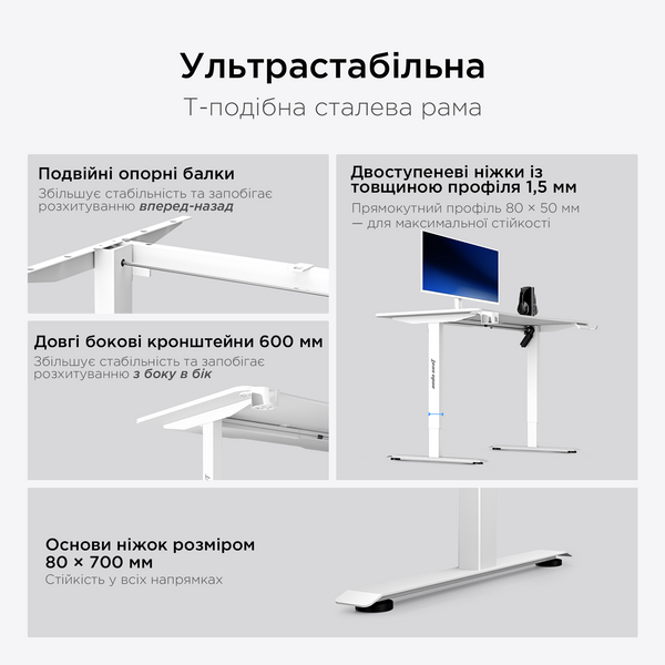 Стіл з електрорегулюванням висоти Anda Seat Xtreme E 1400x750 White 000002916 фото