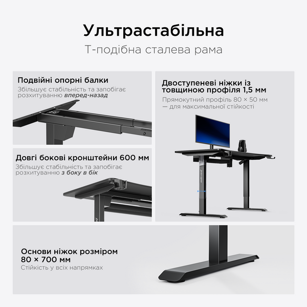 Стіл з електрорегулюванням висоти Anda Seat Xtreme Pro 1400x750 Black 000002919 фото